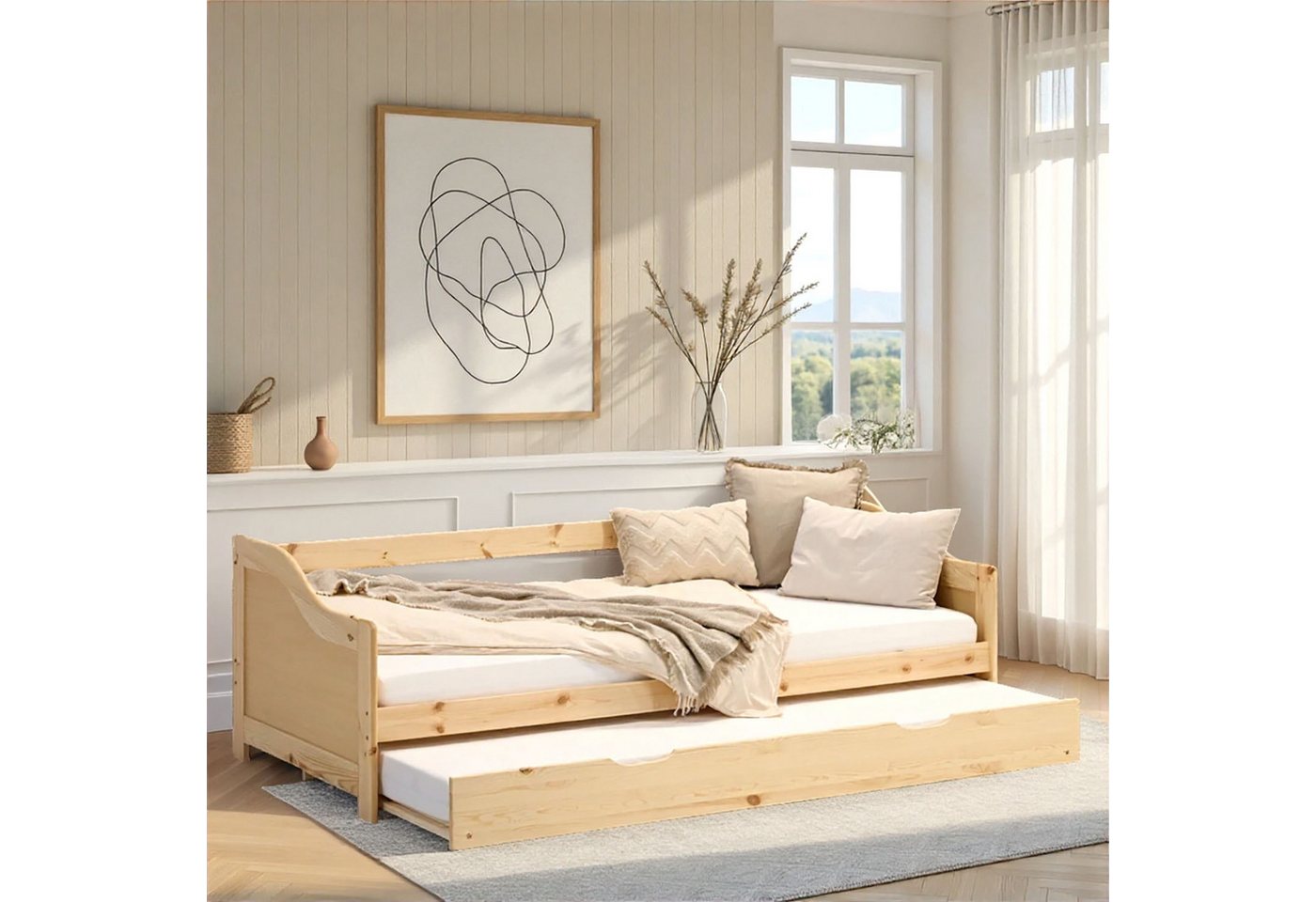 Homestyle4u Ausziehbett 90x200 Gästebett 2 Liegeflächen Holz Doppelbett Ausziehfunktion (Set mit 2x Lattenrost), 2x 90x200, 2 Personen/Kinder, Stauraumbett von Homestyle4u