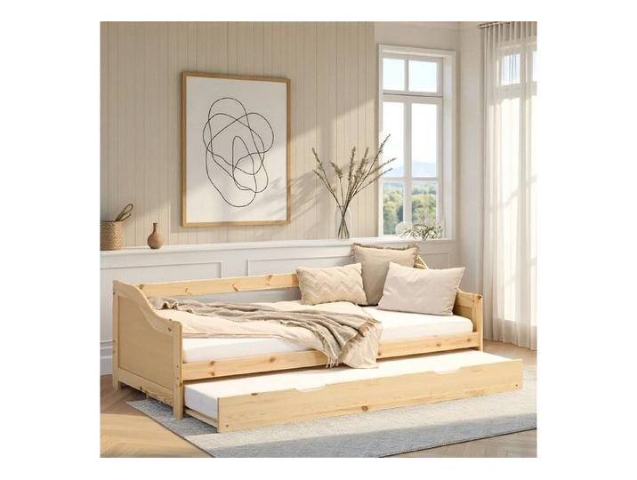 Homestyle4u Ausziehbett 90x200 Gästebett Ausziehbett 2 Liegeflächen Holz Funktionsbett (Set), 2x 90x200, 2 Personen/Kinder, Stauraumbett, braun, mit 2x Lattenrost, ohne Matratze von Homestyle4u
