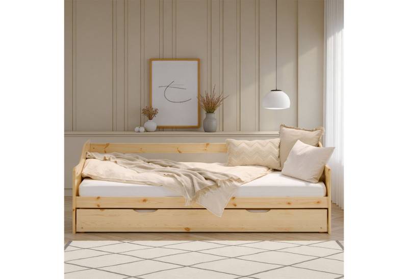 Homestyle4u Ausziehbett 90x200 inkl. 2x Lattenrost Gästebett 2 Liegeflächen Holz Doppelbett (Komplett-Set mit 2x Lattenrost), 2x 90x200, 2 Personen/Kinder, Stauraumbett, ausziehbar von Homestyle4u