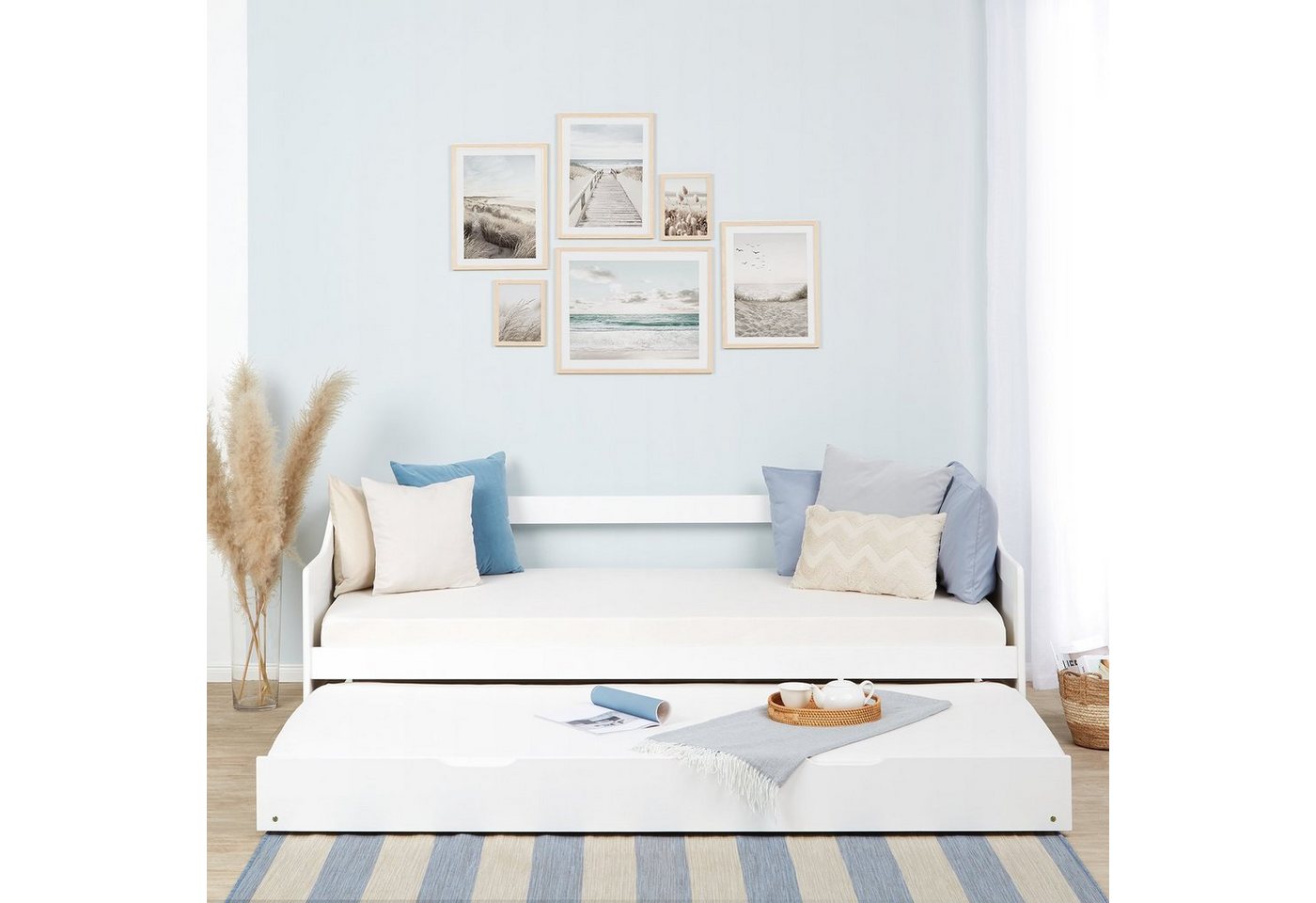 Homestyle4u Ausziehbett 90x200 Gästebett 2 Liegeflächen Holz Doppelbett Ausziehfunktion (Komplett-Set mit 2x Lattenrost), 2x 90x200, 2 Personen/Kinder, Stauraumbett, ausziehbar von Homestyle4u