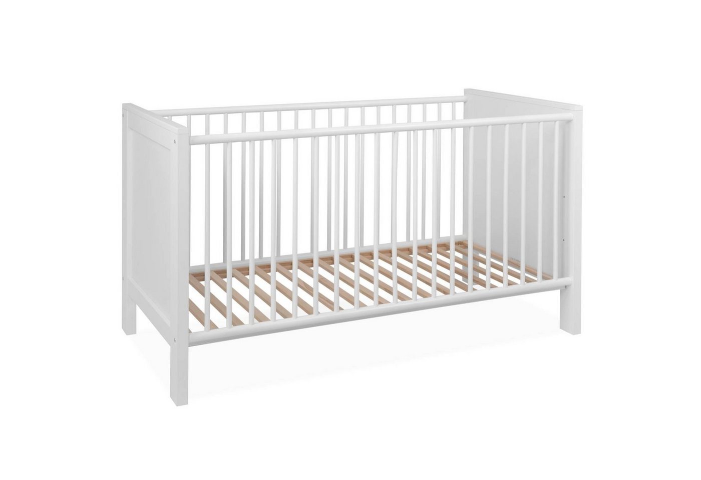 Homestyle4u Babybett 140x70 cm Kinderbett umbaubar Gitterbett Höhenverstellbar Holz Weiß von Homestyle4u