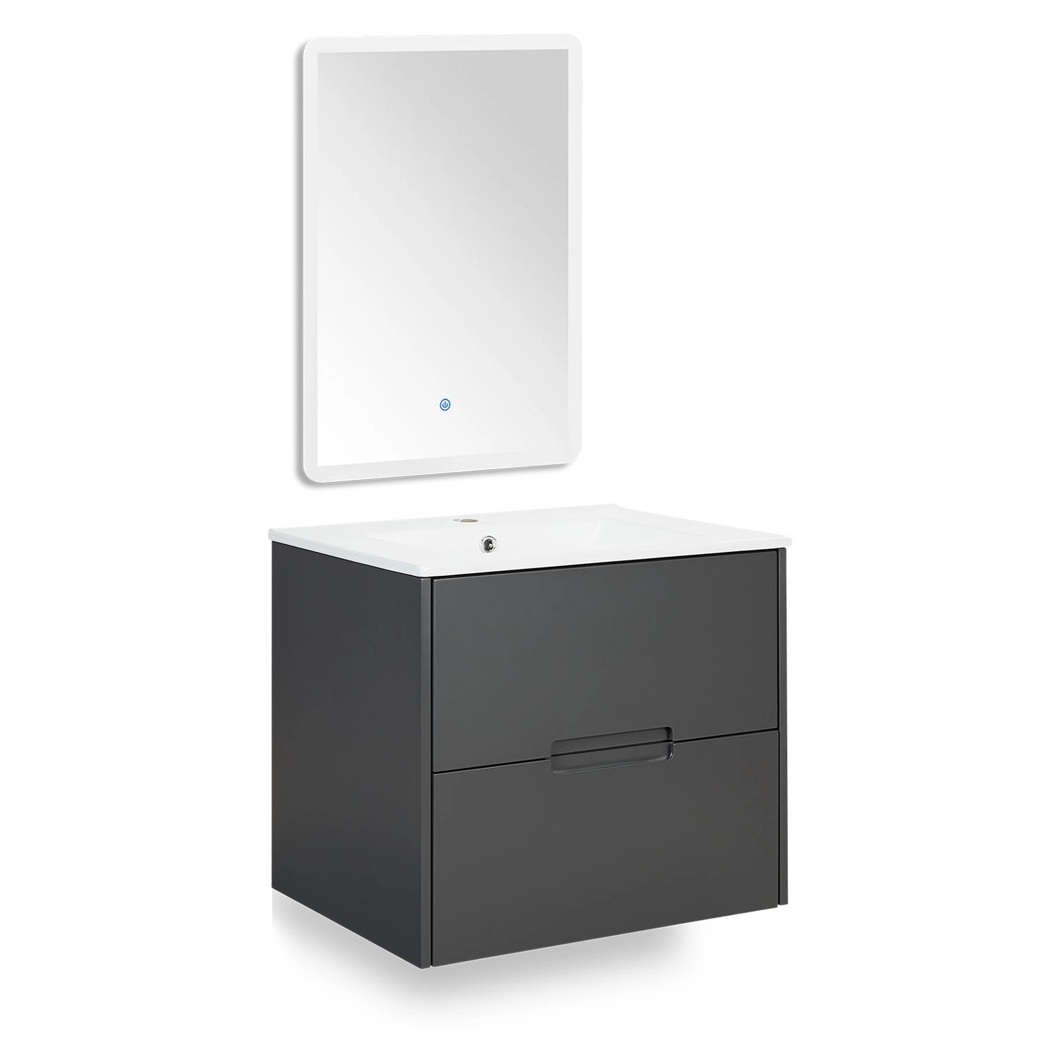 Homestyle4u Badmöbel Set 3-teilig Spiegel Waschtisch mit Waschbecken 60 cm Grau von Homestyle4u