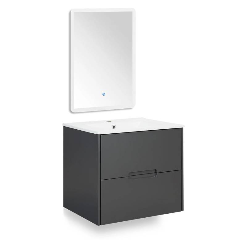 Homestyle4u Badmöbel Set 3-teilig Spiegel Waschtisch mit Waschbecken 60 cm Grau von Homestyle4u