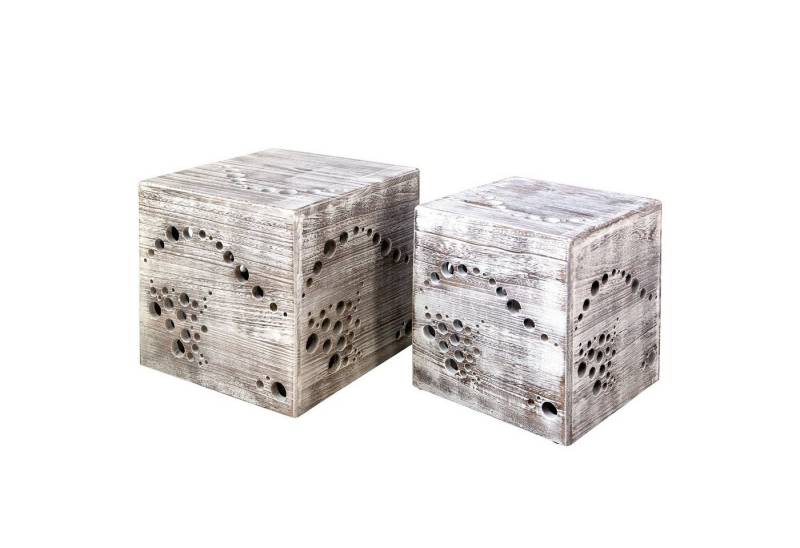 Homestyle4u Beistelltisch Hocker Beistelltisch Holz Würfel Grau Wohzimmer Löcher Motiv (Set, 2 Tische, 2-St) von Homestyle4u