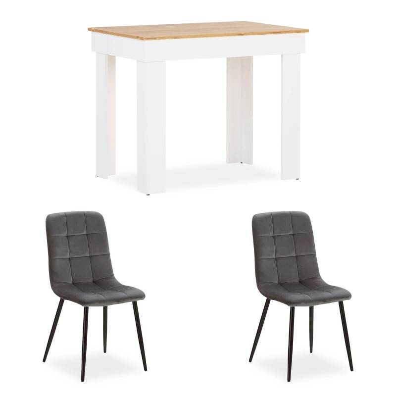 Homestyle4u Essgruppe 3-tlg mit 2 Stühlen in Grau 2761 von Homestyle4u