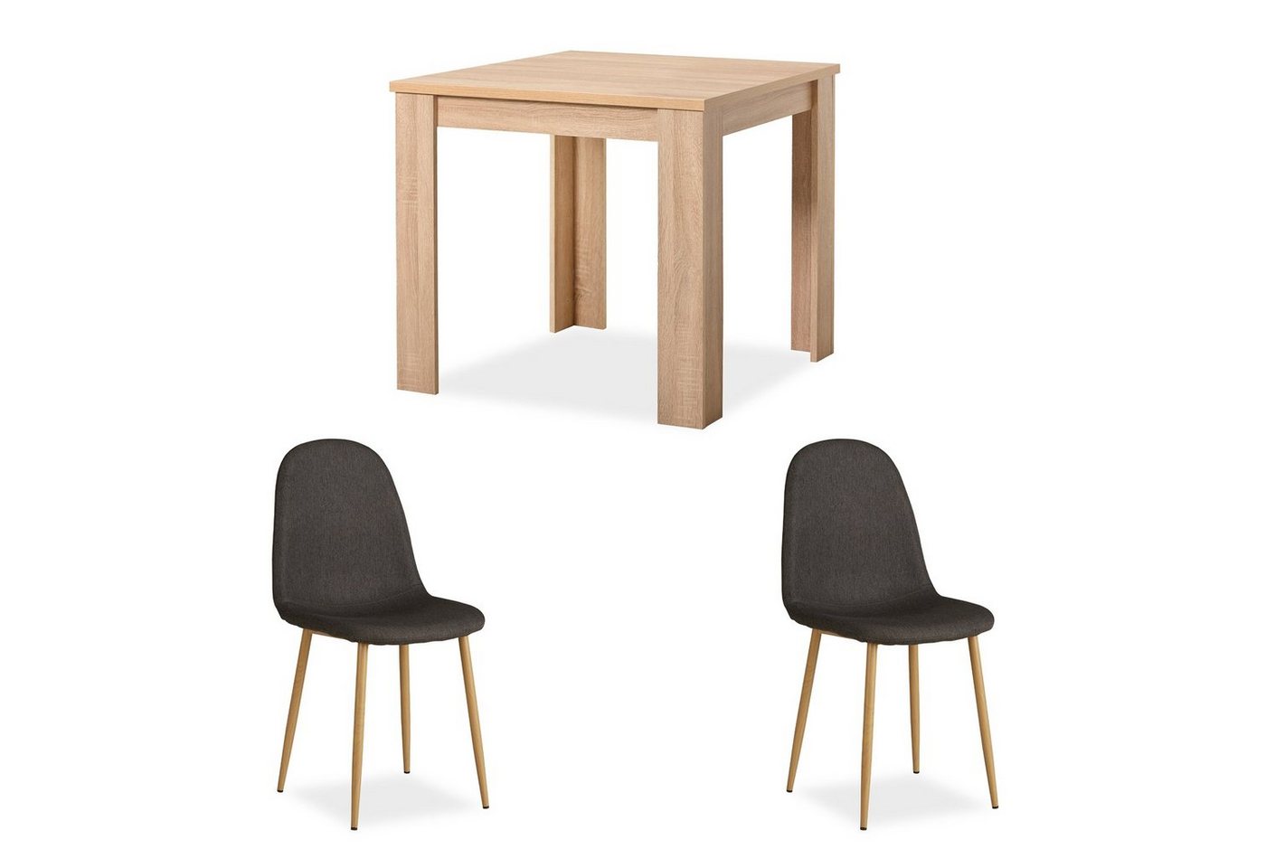 Homestyle4u Essgruppe Esstisch mit 2 Stühlen 80x80 cm Natur Küchentisch, (Komplett-Set, 3-tlg) von Homestyle4u