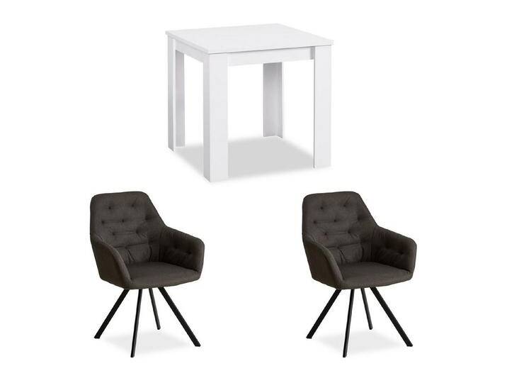 Homestyle4u Essgruppe Esstisch 80x80 2 Stühle Grau Weiß Küchentisch klein Sitzgruppe Schwarz, (Set, 3-tlg., Esszimmergruppe 3 teilig), Sessel Polsterstuhl, Leinen von Homestyle4u