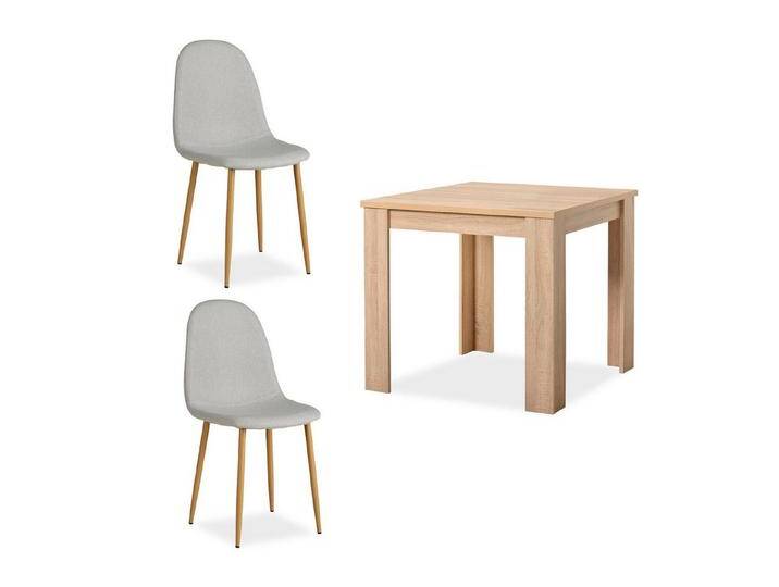 Homestyle4u Essgruppe Esstisch 80x80 2 Stühle beige Holz Braun Küchentisch klein Sitzgruppe, (Set, 3-tlg., Esszimmergruppe 3 teilig), Polsterstuhl Leinen von Homestyle4u
