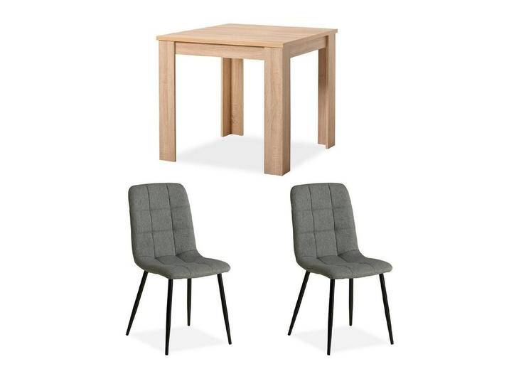 Homestyle4u Essgruppe Esstisch 80x80 mit 2 Stühle Grau Braun Küchentisch klein Sitzgruppe, (Set, Esszimmergruppe 3 teilig, 3-tlg), Polsterstuhl Leinen von Homestyle4u