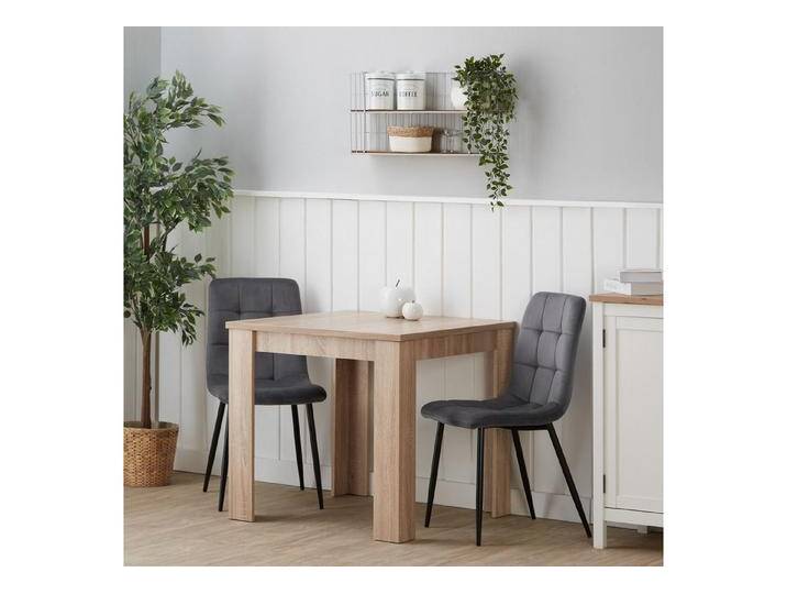 Homestyle4u Essgruppe Esstisch 80x80 mit 2 Stühle Grau Küchentisch klein Sitzgruppe Samt, (Set, 3-tlg., Esszimmergruppe 3 teilig), Essstuhl, grau von Homestyle4u