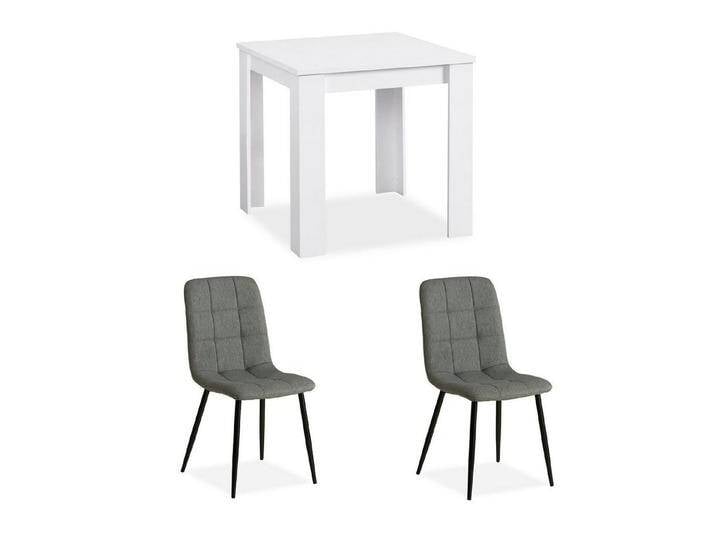 Homestyle4u Essgruppe Esstisch 80x80 mit 2 Stühle Grau Weiß Küchentisch klein Sitzgruppe, (Set, Esszimmergruppe 3 teilig, 3-tlg), Polsterstuhl Leinen von Homestyle4u