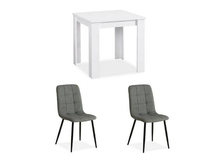 Homestyle4u Essgruppe Esstisch 80x80 mit 2 Stühle Grau Weiß Küchentisch klein Sitzgruppe, (Set, 3-tlg., Esszimmergruppe 3 teilig), Polsterstuhl Leinen von Homestyle4u