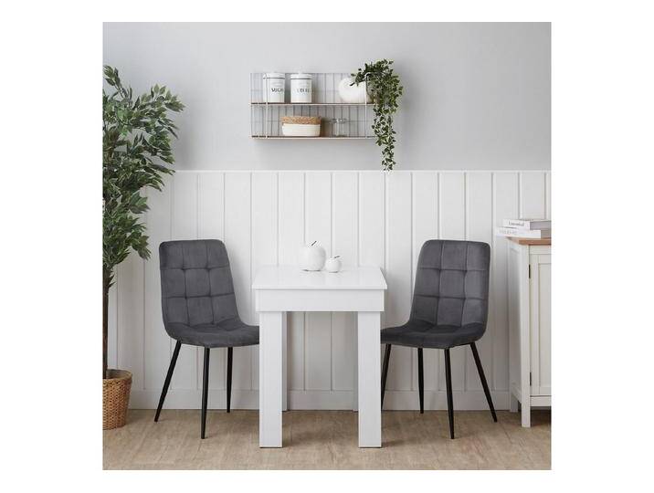 Homestyle4u Essgruppe Esstisch 90x60 2 Stühle Grau Samt Weiß Küchentisch Sitzgruppe klein, (Set, 3-tlg., Esszimmergruppe 3 teilig), Essstuhl, weiß von Homestyle4u