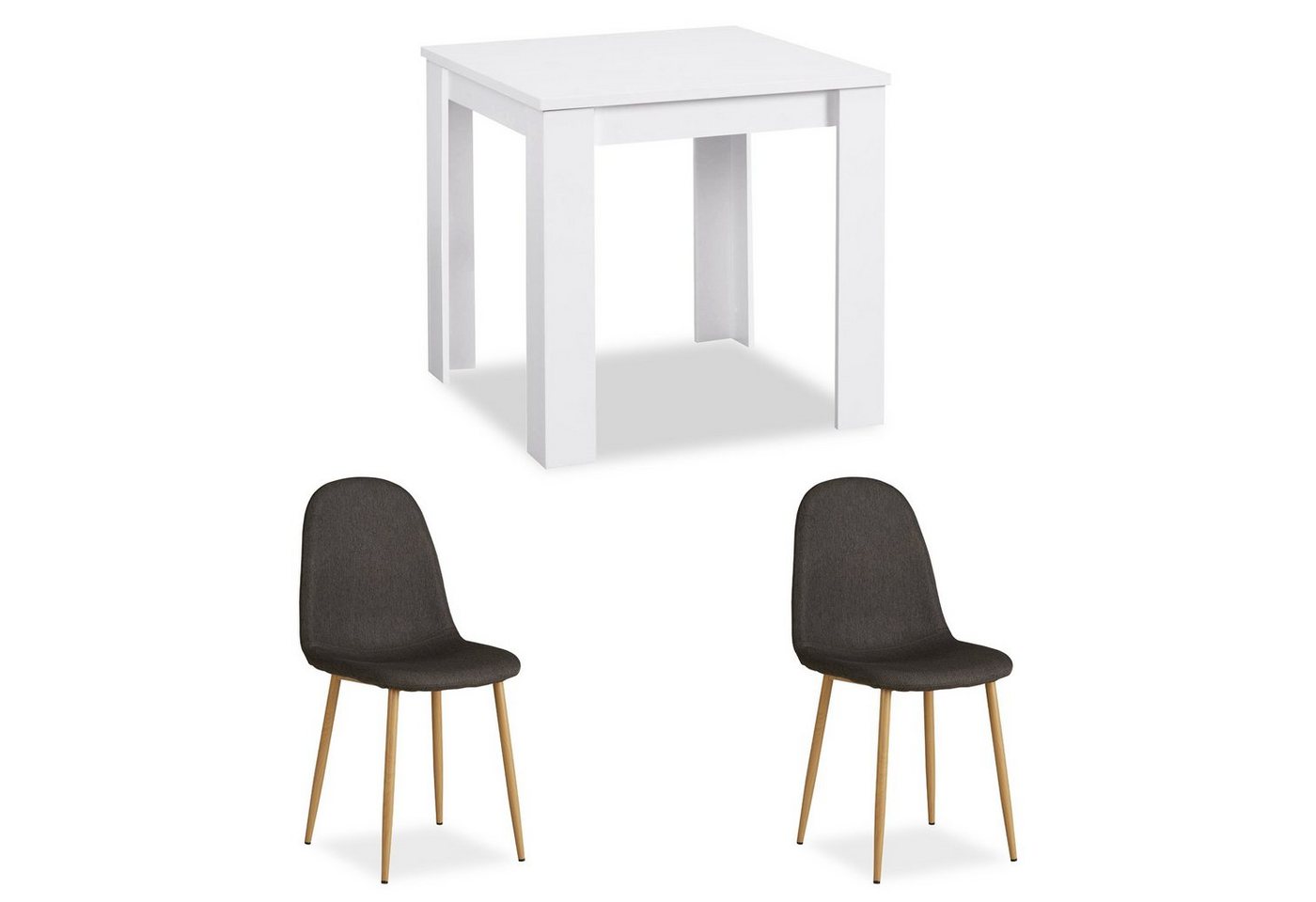 Homestyle4u Essgruppe Esstisch mit 2 Stühlen 80x80 cm Weiß Polsterstuhl, (Komplett-Set, 3-tlg) von Homestyle4u