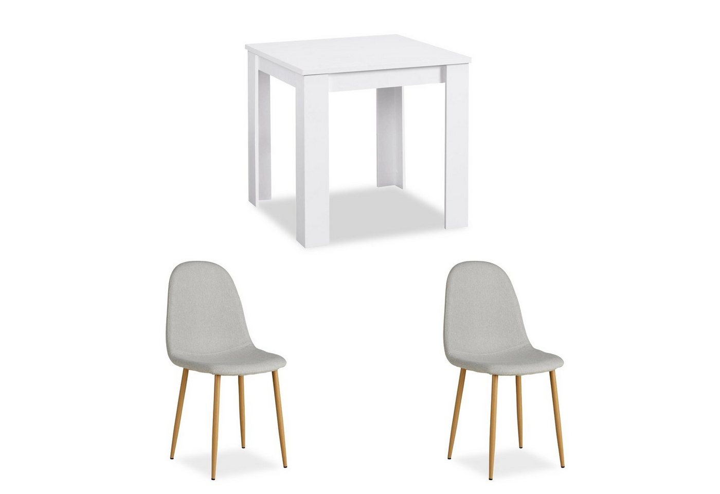 Homestyle4u Essgruppe Esstisch mit 2 Stühlen 80x80 cm Weiß Polsterstuhl, (Komplett-Set, 3-tlg) von Homestyle4u