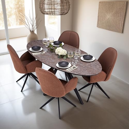 Homestyle4u Essgruppe Esszimmertisch Oval Metall Esszimmergruppe 4er Set Polsterstuhl Esszimmer Braun Bouclé 4 Personen von Homestyle4u