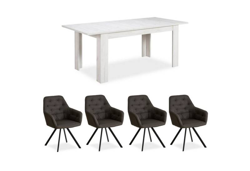 Homestyle4u Essgruppe Tisch Weiß ausziehbar 4 Stühle anthrazit, (Komplett-Set, 5-tlg) von Homestyle4u