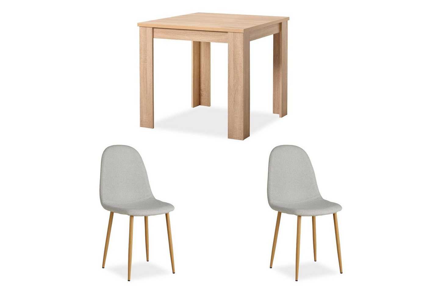 Homestyle4u Essgruppe Tisch mit 2 Stühlen Esstisch 80x80 Holz Natur Grau, (Komplett-Set, 3-tlg) von Homestyle4u
