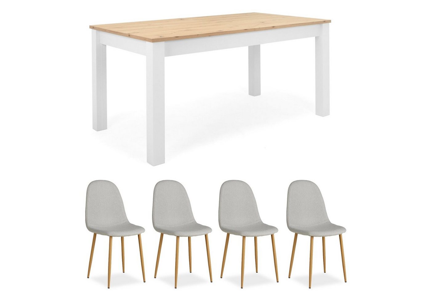 Homestyle4u Essgruppe Tisch mit 4 Stühlen Esstisch ausziehbar Holztisch, (Komplett-Set, 5-tlg) von Homestyle4u