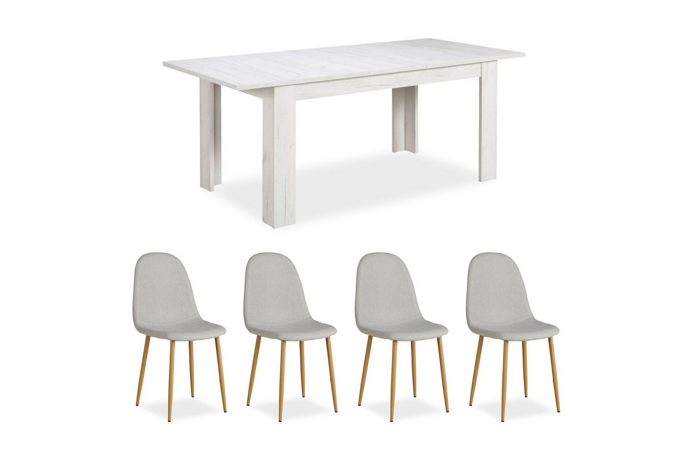 Homestyle4u Essgruppe Tisch mit 4 Stühlen Esstisch ausziehbar 160 bis 200 cm Holztisch weiß, (Komplett-Set, 5-tlg) von Homestyle4u