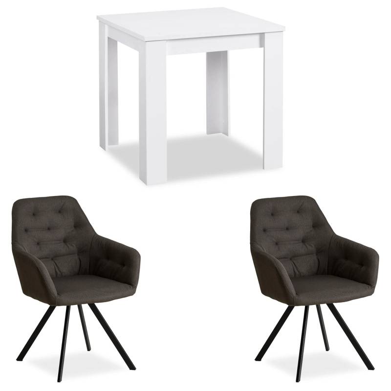 Homestyle4u Essgruppe mit 2 Leinen Polsterstühlen in Weiß und Grau 2375 von Homestyle4u