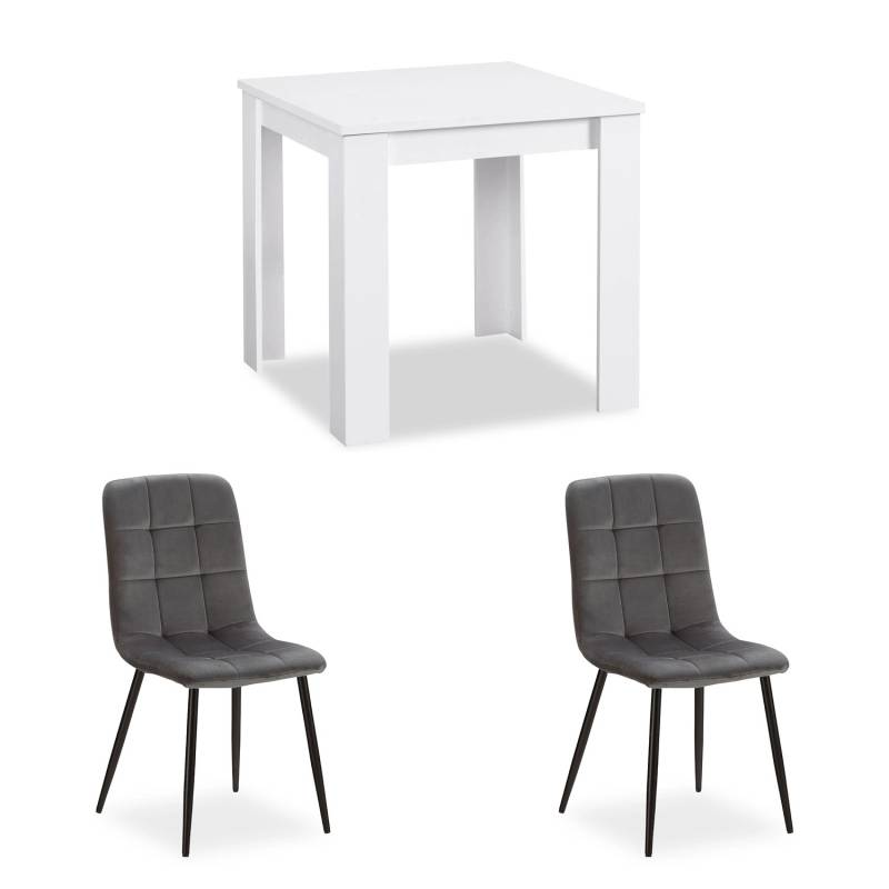 Homestyle4u Essgruppe mit 2 Polsterstühlen in Weiß und Grau 2370 von Homestyle4u