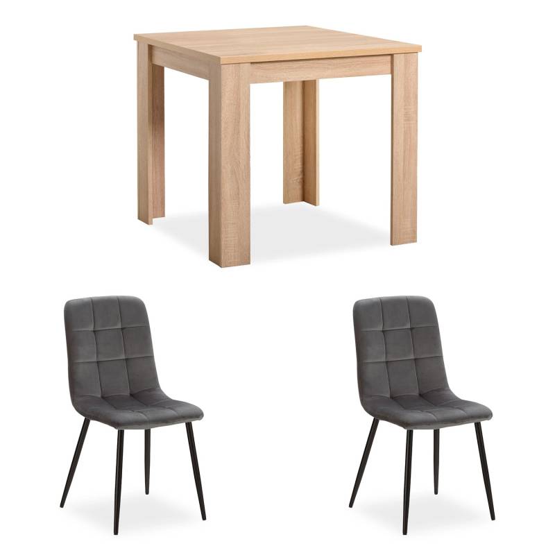 Homestyle4u Essgruppe mit 2 Samt Polsterstühlen in Natur und Grau 2757 von Homestyle4u