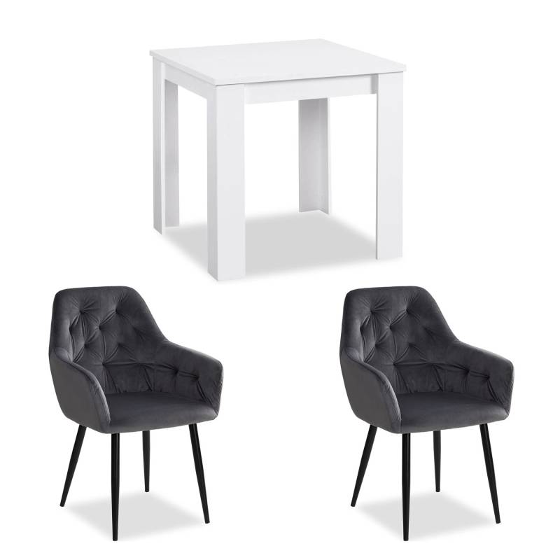 Homestyle4u Essgruppe mit 2 Samt Polsterstühlen in Weiß und Grau 2374 von Homestyle4u