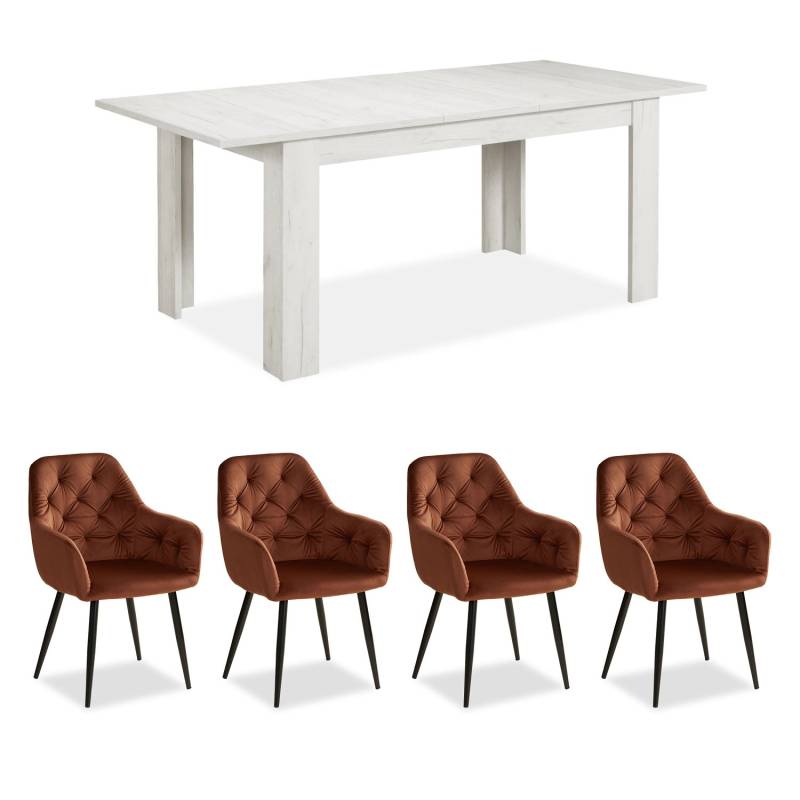 Homestyle4u Essgruppe mit 4 Samt Polsterstühlen in Braun und Weiß 2381 von Homestyle4u