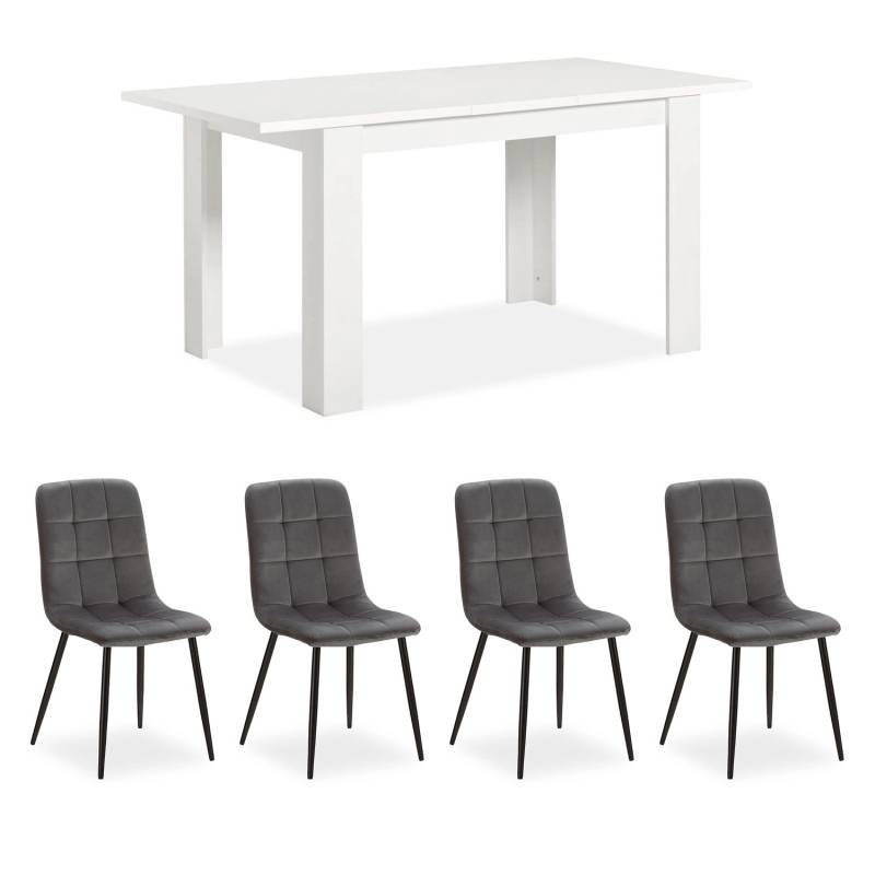 Homestyle4u Essgruppe mit 4 Samt Polsterstühlen in Weiß und Grau 2759 von Homestyle4u