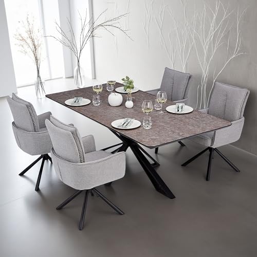 Homestyle4u Essgruppe mit 4 Stühlen Esstisch 200x100 Esszimmerstühle Drehbar Polsterstühle Grau 4 Personen Metall Braun von Homestyle4u