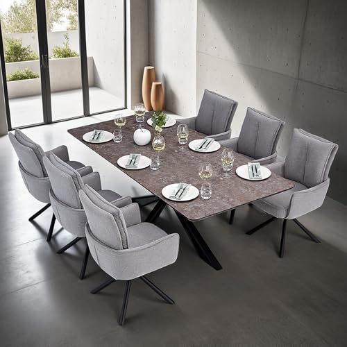 Homestyle4u Essgruppe mit 6 Stühlen Esstisch 200x100 Tisch Modern Polsterstühle Drehbar Grau Esszimmertisch 6 Personen von Homestyle4u