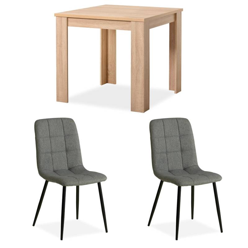 Homestyle4u Essgruppe mit Tisch Natur und 2 Polsterstühlen Grau 2377 von Homestyle4u