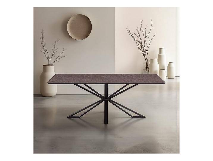 Homestyle4u Esstisch 200x100 cm Esszimmertisch Küchentisch Metall Massiv Industrial Kufen (1-St), Kufentisch, Mocha Mousse, Spidergestell, Steinoptik von Homestyle4u