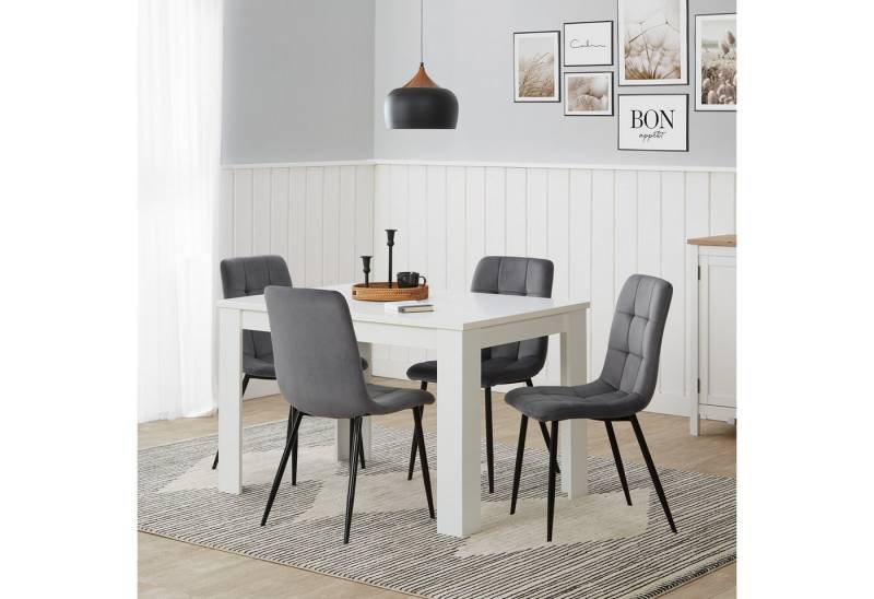 Homestyle4u Esstisch Esszimmertisch Holztisch Küchentisch 80x80 Massiv Weiß oder Eiche, ausziehbar von Homestyle4u