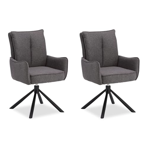 Homestyle4u Esszimmerstühle 2er Set Polsterstühle Anthrazit Esszimmerstuhl mit Armlehne Esstisch Stuhl Drehstuhl Wohnzimmer von Homestyle4u