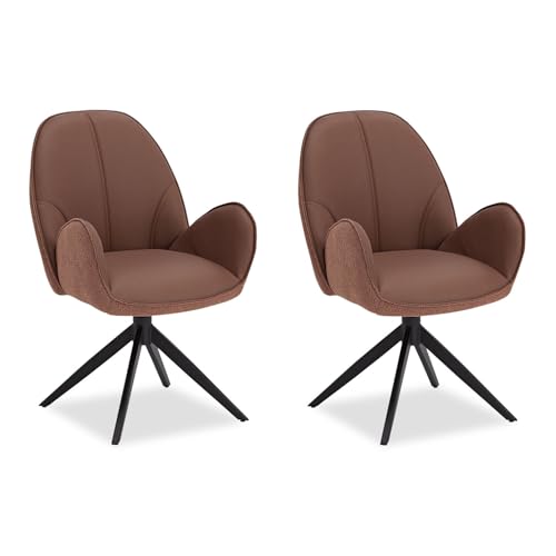 Homestyle4u Esszimmerstühle 2er Set Polsterstuhl mit Armlehne Wohnzimmerstuhl drehbar Sessel Leder Braun Bouclé Drehstuhl von Homestyle4u