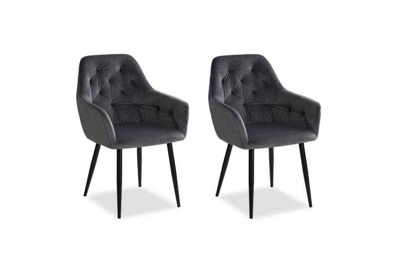 Homestyle4u Polsterstuhl mit Armlehne Sessel Esszimmerstuhl Samt Gestell Schwarz Esszimmer (2 Stühle), Küchenstuhl, Grau, für Esstisch von Homestyle4u