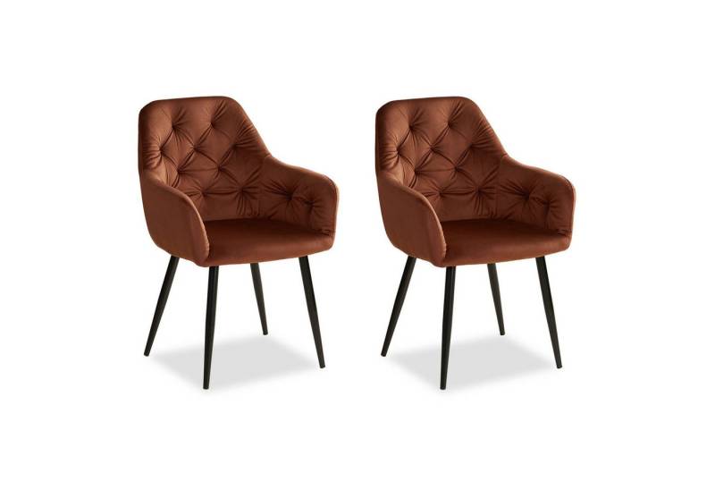Homestyle4u Polsterstuhl mit Armlehne Sessel Esszimmerstuhl Samt Gestell Schwarz Esszimmer (2 Stühle), Küchenstuhl, Braun, Bronze, für Esstisch von Homestyle4u