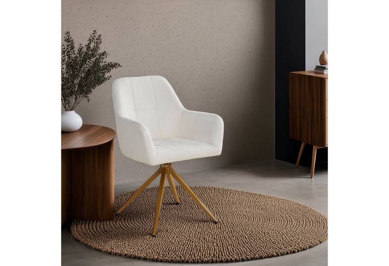 Homestyle4u Polsterstuhl Armlehne weich Bouclé Stoff Beige Esszimmer Wohnzimmerstuhl Gold (Set, 2 Stühle), drehbar, Teddystoff/Teddyplüsch, für Esstisch von Homestyle4u