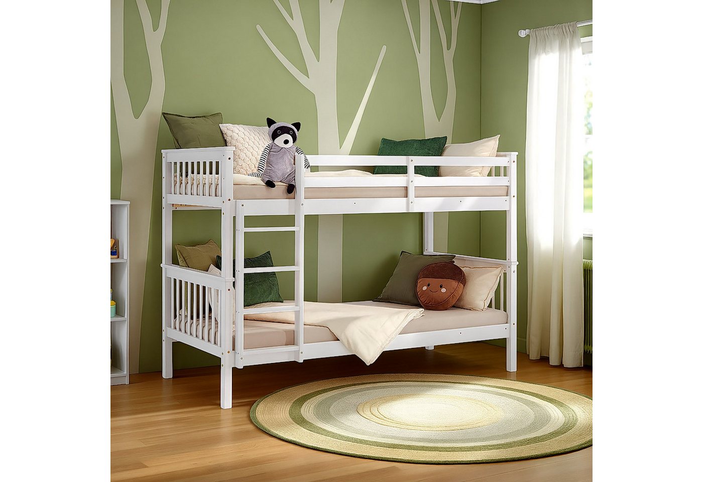 Homestyle4u Etagenbett 90x200 für 2 Kinder Weiß Doppelstockbett Leiter Hochbett Treppe Holz (mit 2x Lattenrost), Kiefer, umbaubar zu 2 Betten, einzeln stellbar, geteilt von Homestyle4u