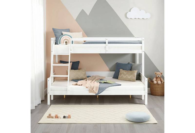 Homestyle4u Etagenbett 90x200 und 140x200 Kinderbett Holz 2 Kinder Massiv mit Rausfallschutz (Komplett-Set mit 2x Lattenrost, 2 Matratzen mit OEKO-TEX® Standard 100), Weiß von Homestyle4u
