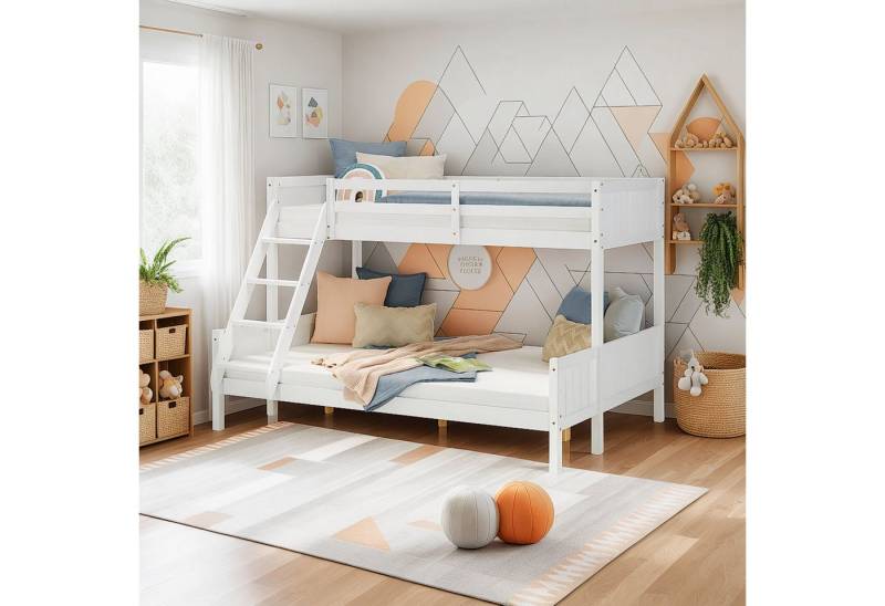 Homestyle4u Etagenbett 90x200 und 140x200 Kinderbett Holz 2 Kinder Massiv mit Rausfallschutz (Komplett-Set mit 2x Lattenrost, mit 2x Lattenrost), Weiß von Homestyle4u