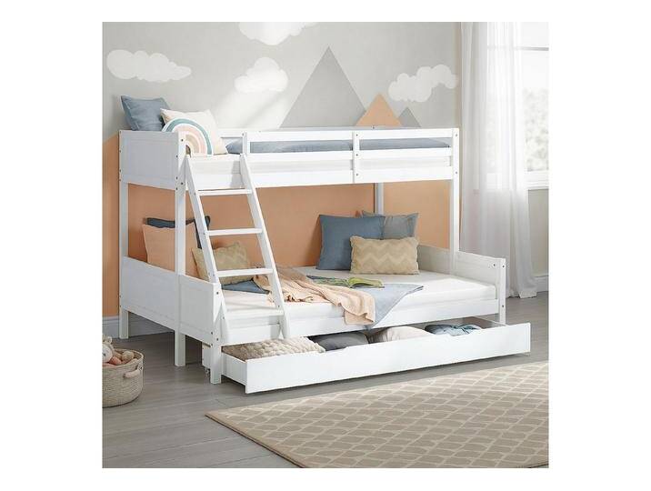 Homestyle4u Etagenbett 90x200 und 140x200 Kinderbett Holz 2 Kinder Massiv mit Rausfallschutz (Set, mit Lattenrost, Bettkasten/Schublade), Weiß, mit Leiter, weiß von Homestyle4u