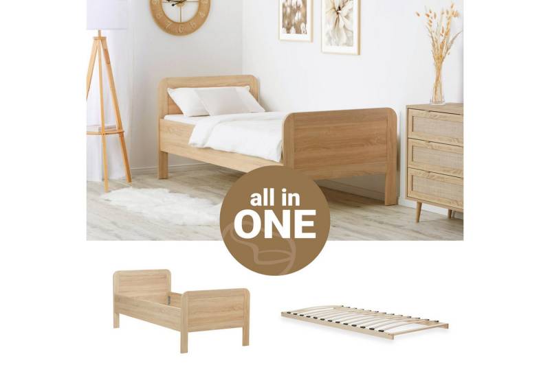 Homestyle4u Funktionsbett 90x200 Komfortbett Braun Natur / Weiß Kiefer Einzelbett Seniorenbett (Set), Aufbau per Stecksystem, höhenverstellbar, erhöhter Einstieg von Homestyle4u