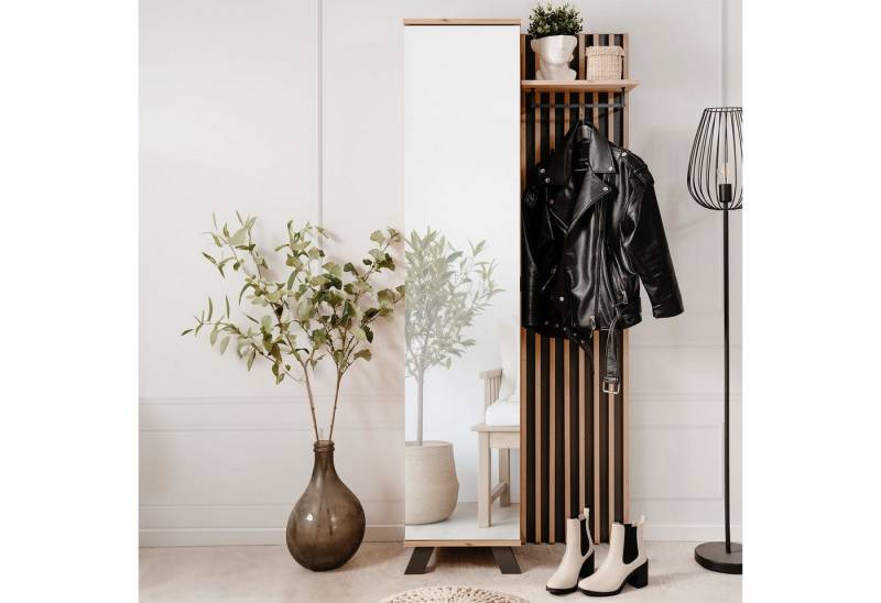 Homestyle4u Garderoben-Set Garderobe Flurgarderobe Flurmöbel Industrial Style Artisan Eiche, mit Stange, 2 Haken, 5 Fächer, Spiegel von Homestyle4u