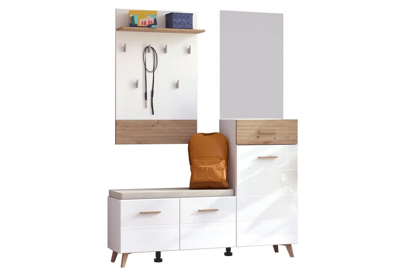 Homestyle4u Garderoben-Set Garderobe Flurgarderobe Set 3 tlg. Weiß, (3-St) von Homestyle4u