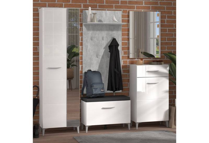 Homestyle4u Garderoben-Set Garderobenset 5-teilig Komplettset Holz Weiß Grau Flurgarderobe Sitzba, (5-St) von Homestyle4u