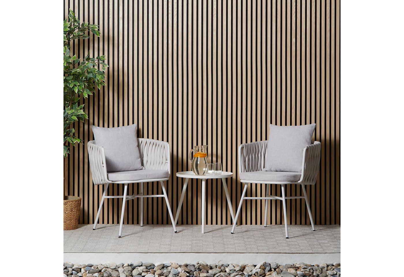 Homestyle4u Gartenlounge-Set Lounge Möbel Set Rattan Weiß Gartenstuhl Tisch Sitzgruppe Balkon, (Set, 3-tlg), inkl. Sitzkissen und Rückenkissen von Homestyle4u