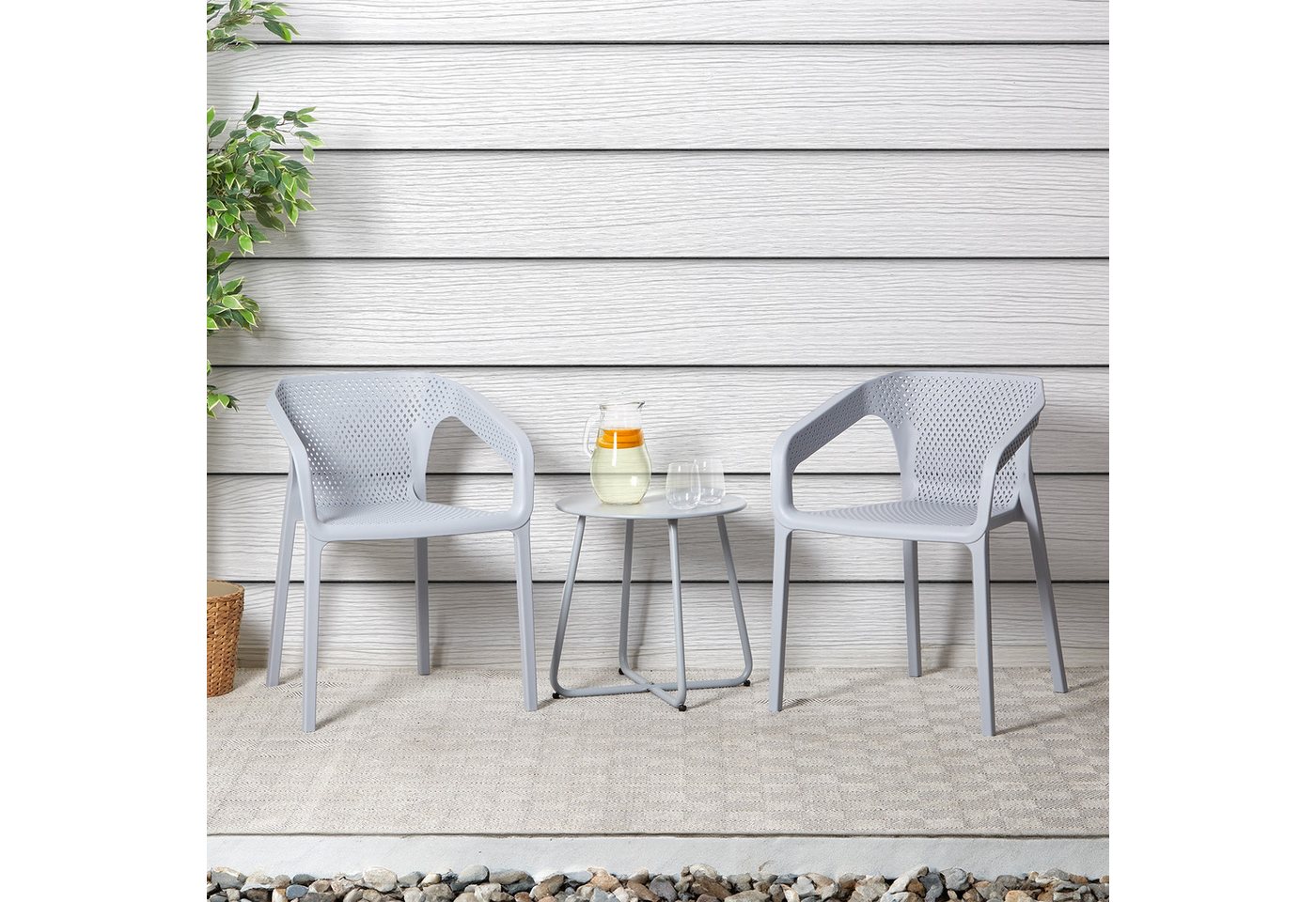 Homestyle4u Gartenlounge-Set Outdoor Möbel Set 3 tlg Gartenstuhl Tisch Balkon, (Set, 3-tlg) von Homestyle4u